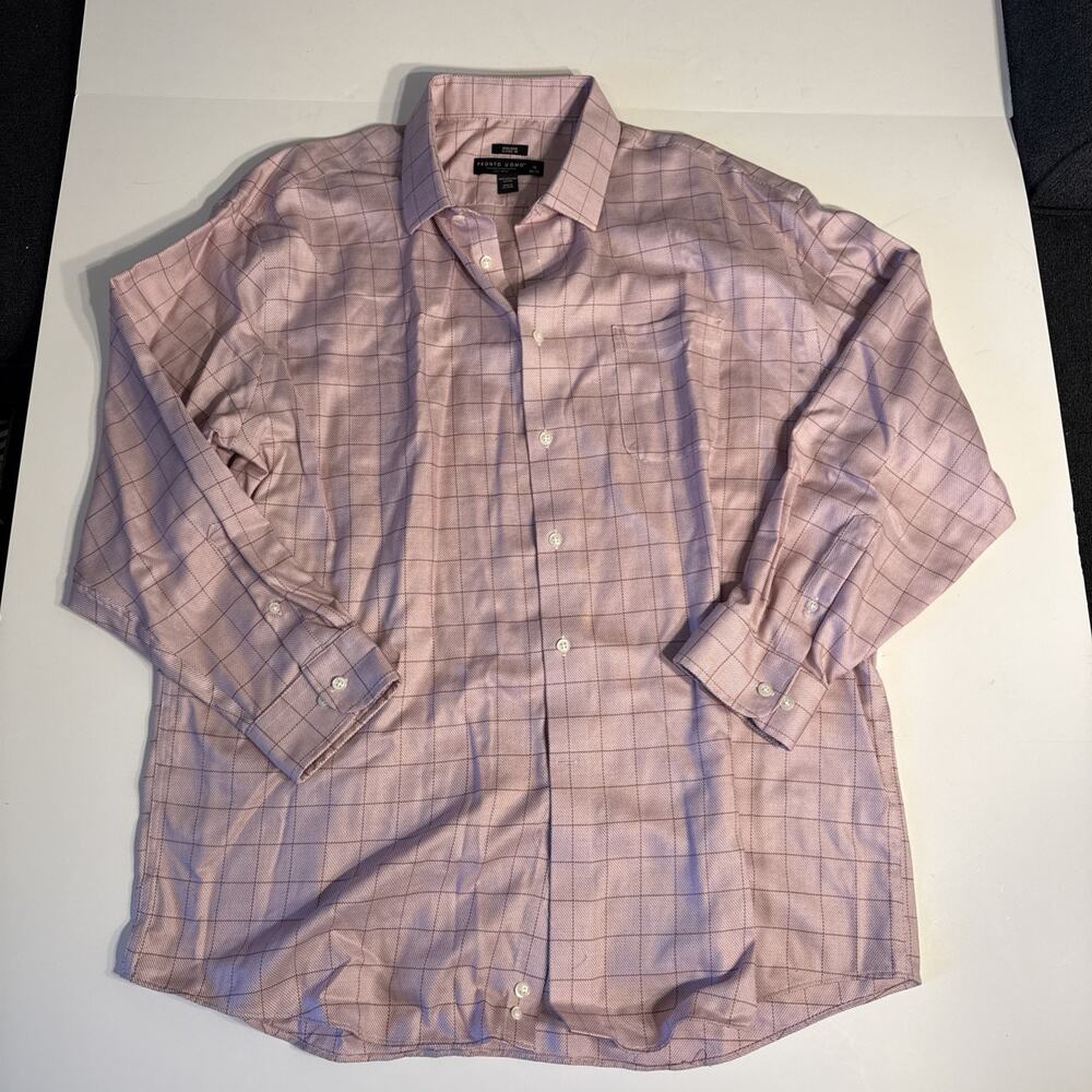 Pronto Uomo Pink Men's Classic Fit Non-Iron Long Sleeve Dress Shirt Sz 18-34/35